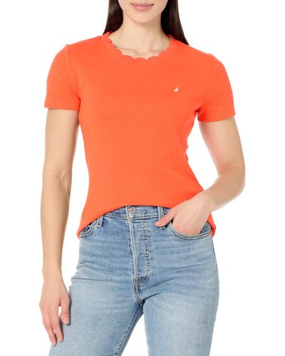 Nautica Solid Short Sleeve Crew Neckline T-shirt - Orange