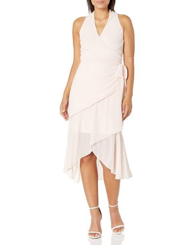 Bebe Chiffon Drape Front Dress With V Neck - White