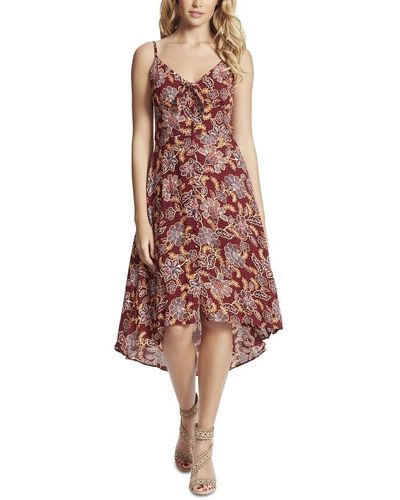 Jessica Simpson Womens Fria Tie Front High Low Midi Dress - Red