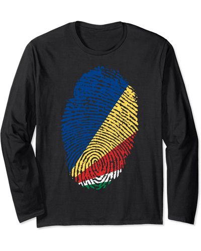 Seychelles Flag Fingerprint Long Sleeve T-shirt - Blue