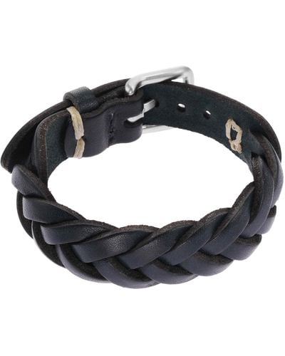 Fossil Stainless Steel & Leather Navy Blue Braided Leather Bracelet