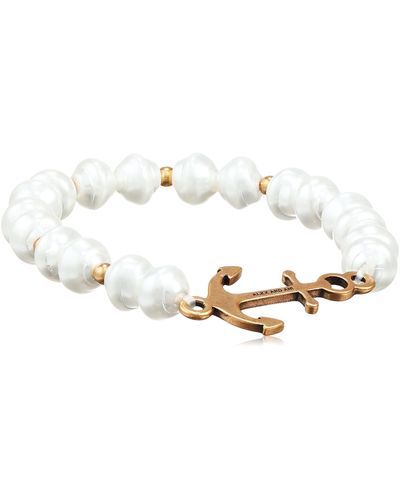 ALEX AND ANI A21stprlancrg:pearl And Anchor Stretch Bracelet:rafaelian Gold:white - Metallic