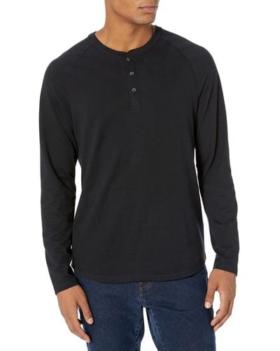 Amazon Essentials Henley-Shirt mit Langen Ärmeln und normaler Passform - Schwarz