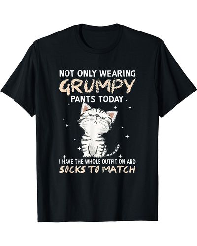 Caterpillar Not Only Wearing Grumpy Pants Oday Sock O Match Cute Cat T-shirt - Black