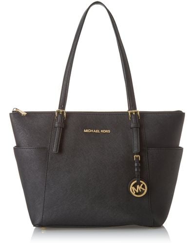 Michael Kors Item East West Top Zip Jet setters take note this sophisticated multi tasking tote bag is the ultimate travel companion - Schwarz