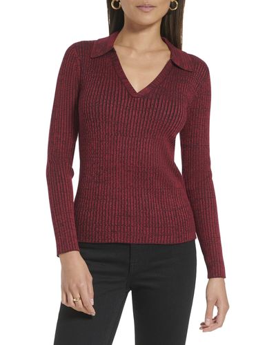 Calvin Klein Rayon Collared Rib Long Sleeve Sweater