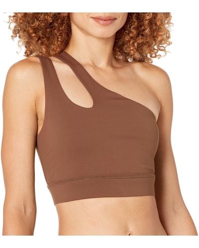 The Drop Kelsey One-shoulder Stretch Cut-out Sports Bra - Brown