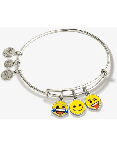 ALEX AND ANI Laughing Smile Tongue Emoji Expandable Wire Bangle Bracelet,shiny Silver Finish,yellow Charm - Metallic