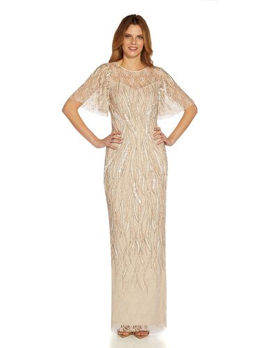 Adrianna Papell Beaded Flutter Sleeve Gown - Multicolor