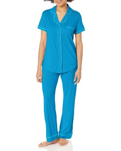 Cosabella Plus Size Bella Short Sleeve Top & Pant Pajama Set - Blue