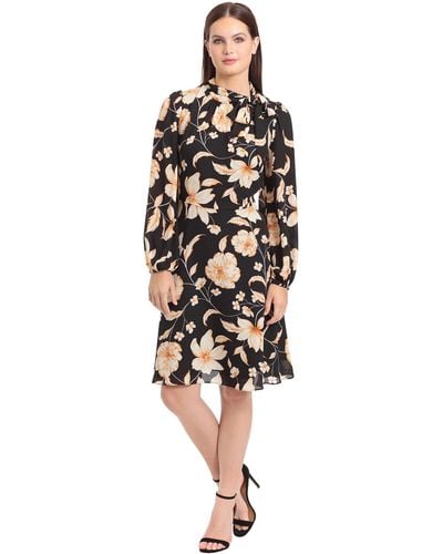 Maggy London Long Sleeve Dress With Mock Neck With Tie - Black