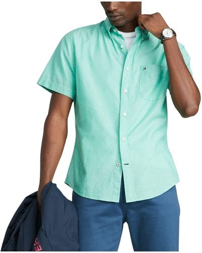 Tommy Hilfiger Short Sleeve Casual Button-down Shirt In Custom Fit - Green