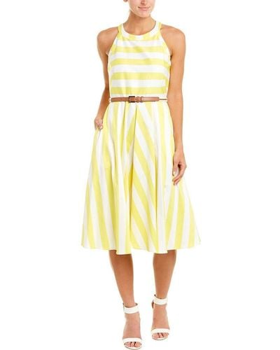 Eliza J Belted Stripe Halter Midi Dress - Yellow