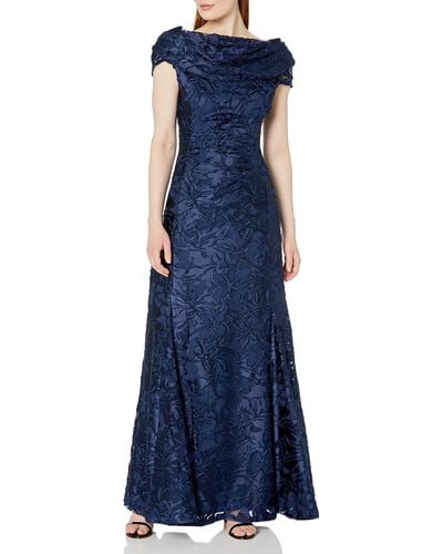 Tahari Plus Size Cap Sleeve Cowl Neck Velvet Dress - Blue