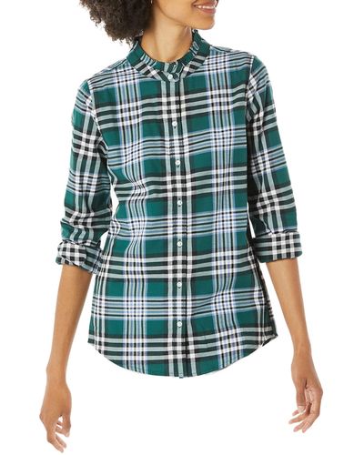 Amazon Essentials Long-sleeve Ruffle Detail Flannel Shirt - Green