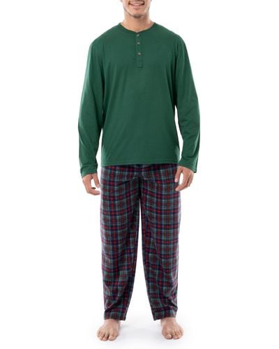 Izod Jersey Henley Top And Micro Fleece Pant Sleep Set - Green
