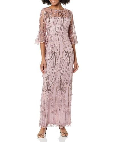 Adrianna Papell Long 3d Floral Sequin Gown/dress - Pink