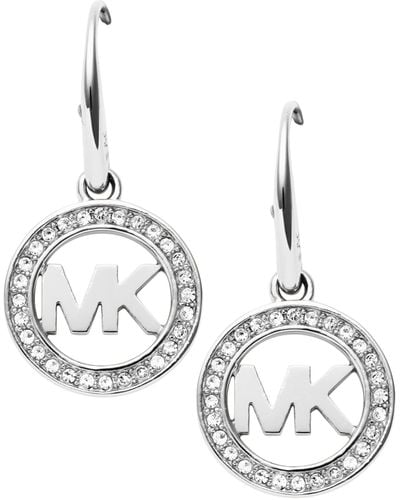 Michael Kors Silvertone Signature Pave Drop Earrings - Metallic
