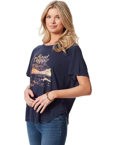 Jessica Simpson Womens Stevie Short Sleeve Graphic Tee T Shirt - Blue