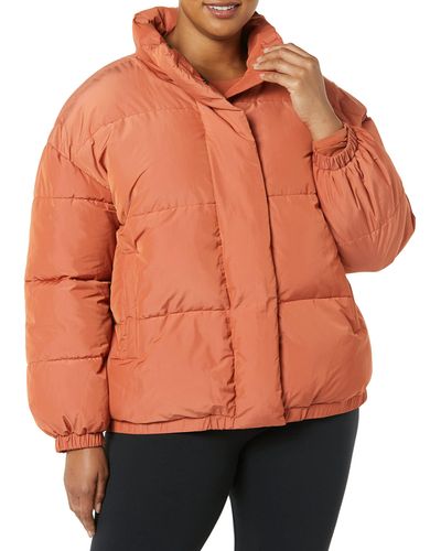 Amazon Essentials Relaxed-fit Mock-neck Short Puffer Jacket - Orange