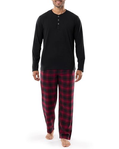 Izod Jersey Henley And Flannel Pant Set - Black