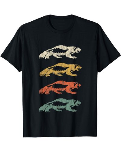 Wolverine Retro Art Wild Animals Vintage Lover T-shirt - Black