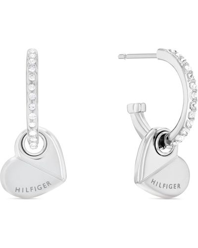 Tommy Hilfiger Stainless Steel Heart Hoop Earrings With Sparkling Crystals - 21mm - Perfect For Casual Or Dressy Occasions - Gifts For - Black