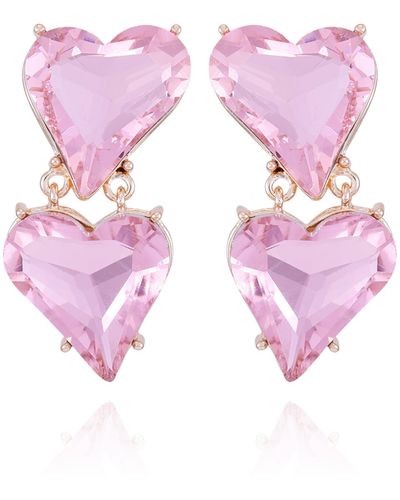 Guess Goldtone Linear Light Pink Heart Drop Clip Earrings