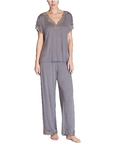 Natori Plus Size Zen Floral Short Sleeve Pajama Set - Gray