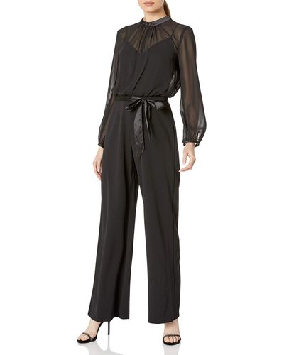 Adrianna Papell Knit Crepe And Chiffon Jumpsuit - Black
