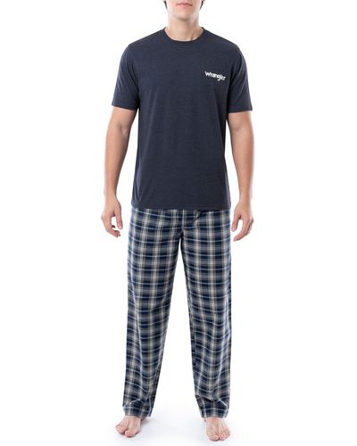 Wrangler Jersey Top And Micro-sanded Pants Pajama Sleep Set - Blue