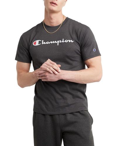 Champion , Cotton Midweight Crewneck Tee,t-shirt For , Reg. Or Big, Granite Heather Script, 3x-large Tall - Black