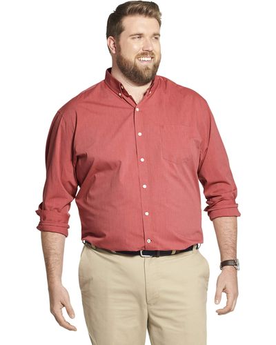 Izod Big & Tall Big And Tall Button Down Long Sleeve Stretch Performance Solid Shirt - Red