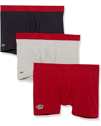 Lacoste Mens 3 Pack Holiday Croc Cotton Stretch Boxer Briefs - Red