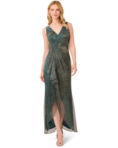 Adrianna Papell Metallic Mesh Cascade Gown - Green