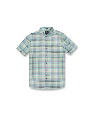 Volcom Regular Benson Short Sleeve Classic Fit Plaid Shirt - Blue