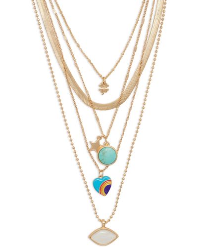 Lucky Brand Statement Enamel Charm Layer Necklace - White
