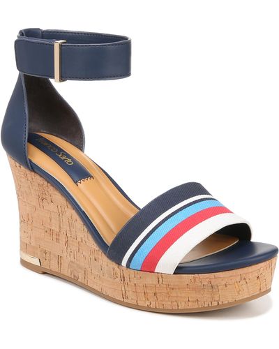 Franco Sarto S Clemens Cork Wedge Sandal Blue/red/white Stripe 9.5 M