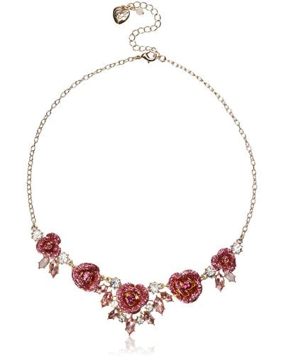 Betsey Johnson Glitter Rose Frontal Necklace - Pink