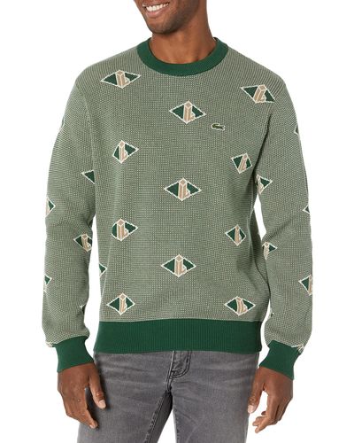 Lacoste Classic Fit Monogram Pattern Sweater - Green