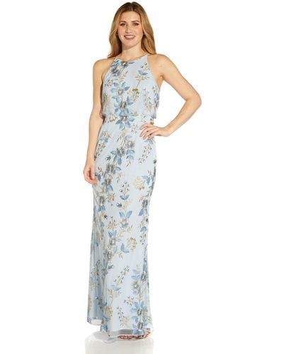 Adrianna Papell Embroidered Blouson Gown - Blue