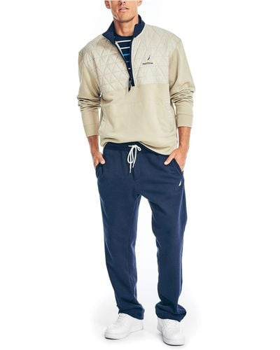 Nautica Quilted Mixed Media Quarter-zip Pullover,flagstone,s - Blue