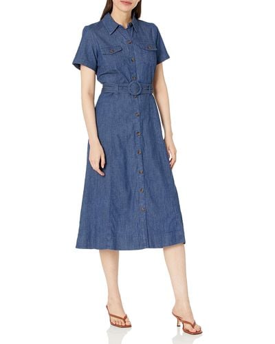Anne Klein Belted Midi Shirt Dress - Blue