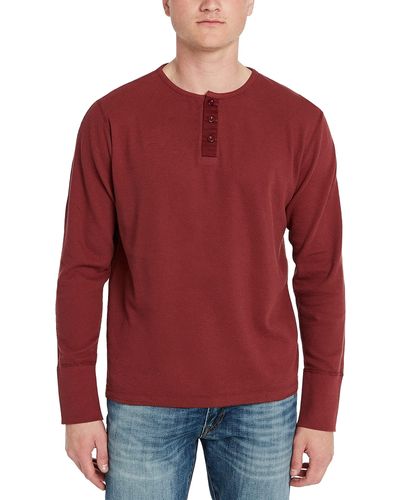 Buffalo David Bitton Mens Long Sleeve Henley Shirt - Red