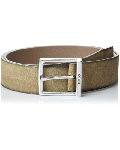 BOSS Boss Soft Suede Calf Leather Square Buckle Belt - Black