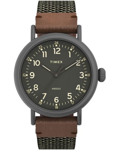 Timex 40 Mm Standard 3-hand Low Lead Brass Case Two-piece Quick Release Gunmetal/green/green One Size