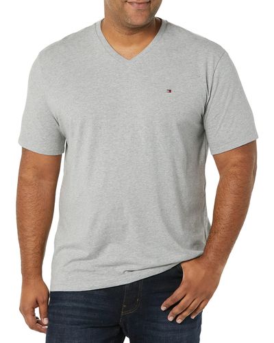 Tommy Hilfiger Mens Flag V Neck T-shirt T Shirt - Gray