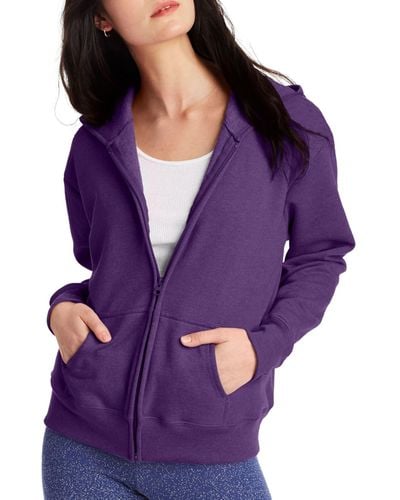 Hanes Womens Ecosmart Full-zip Hoodie Hooded Sweatshirt - Purple