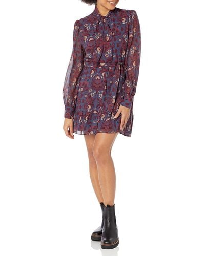 PAIGE Vittoria Long Sleeve Mini Dress Floral Print In Amethyst Multi - Purple