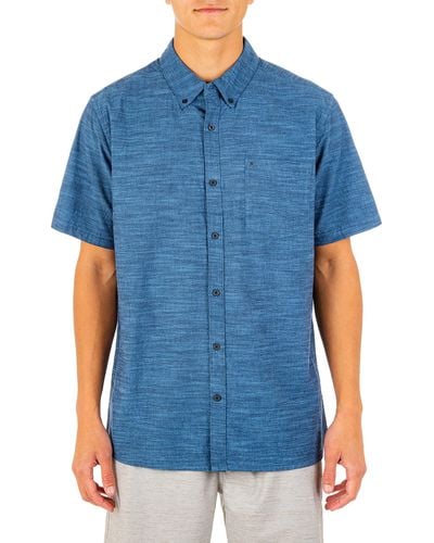 Hurley Mens One And Only Textured Short Sleeve Up Button Down Shirt - Blue